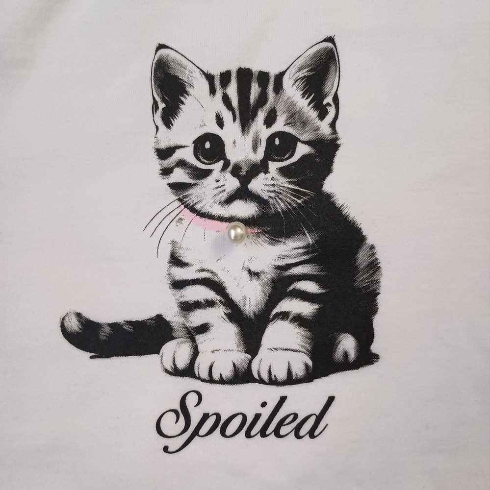 NWT, White, House Of Cotton Spoiled Kitten/ Cat Print T-Shirt Shirt Top Large